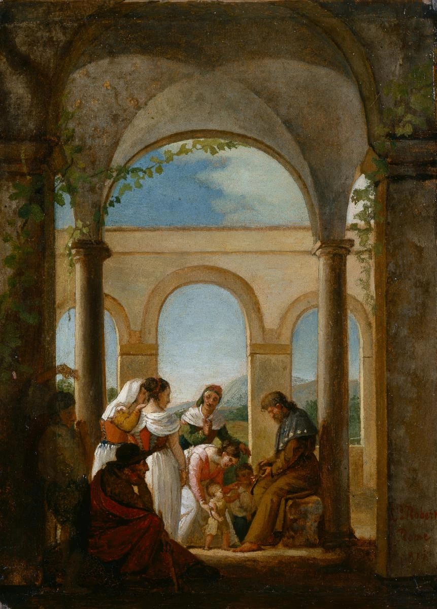Donne e bambini davanti a un pellegrino sotto un portico - Kunsthaus Zürich